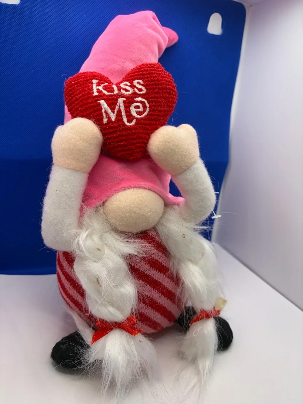 Valentine’s Day Pink Gnome Holding Kiss Me Heart Plush Decor